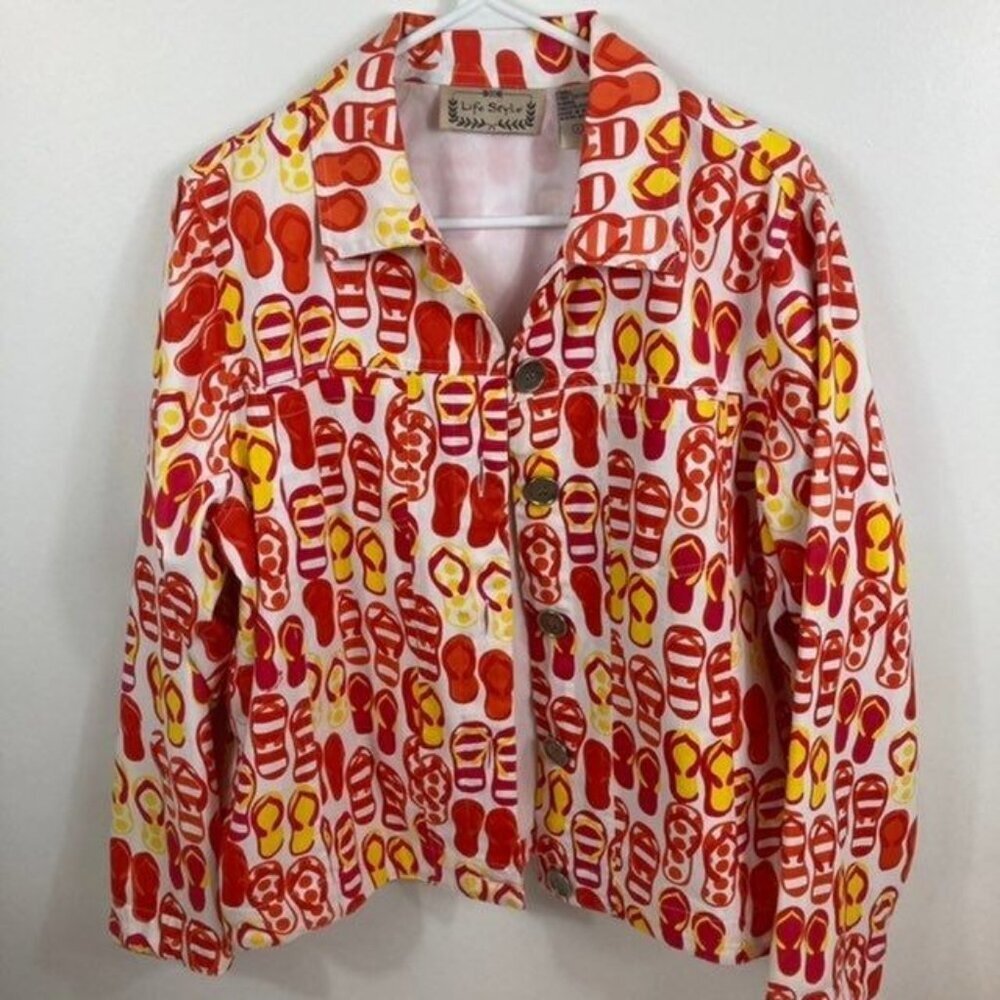 Womens Life Style‎ Lined Jacket Flip Flops Orange Yellow White L Cotton